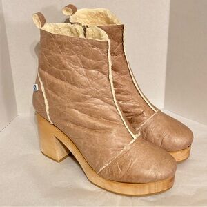 Lazuli Clog Boots, My Clog Vegan Leather Heeled Boots Beige Size 39 Sz 8.5 US